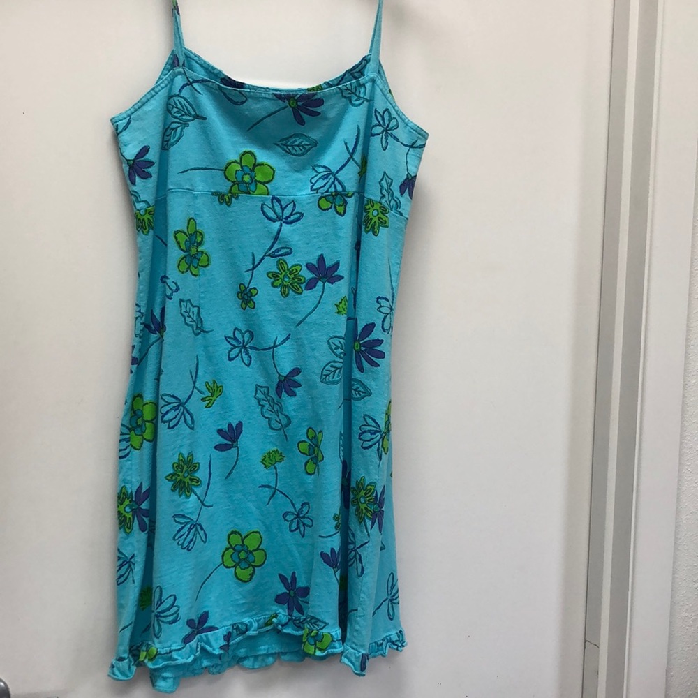Fresh Produce Tank Top Tunic Dress Blue Floral Size Large Cotton Made in…